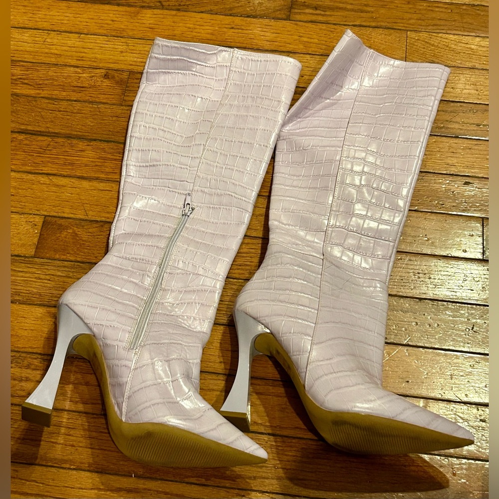 Aldo Elegant lilac Croc-Embossed Knee-High Boots size 10 - Picture 3 of 12